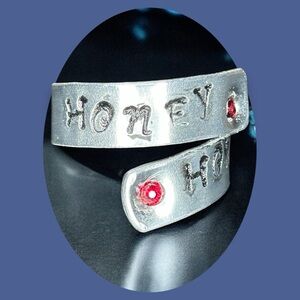 NEW HANDMADE & UNIQUE Silver Wrap Ring with Red Accents